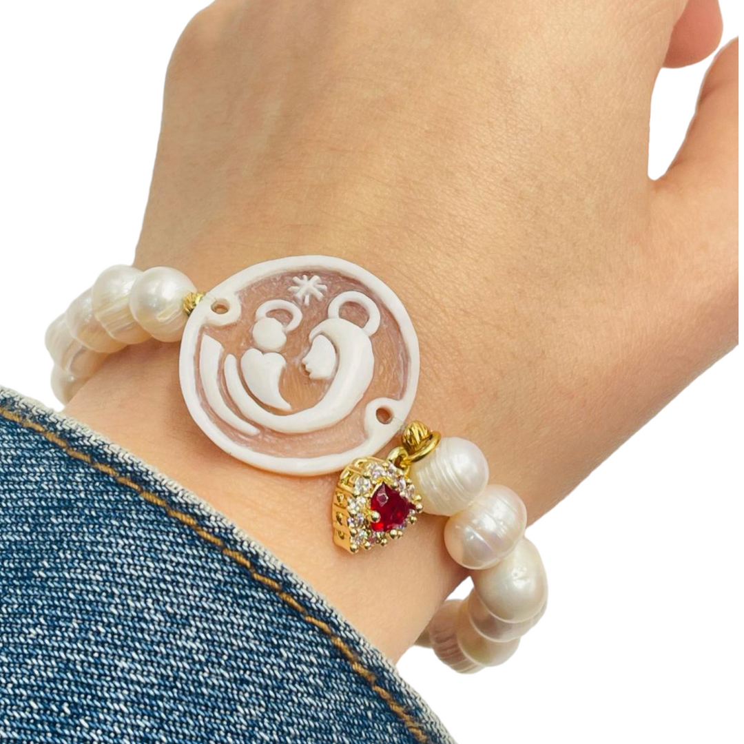 BRACCIALE "MAMMA" IN CAMMEO MONTATO SU PERLE