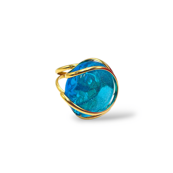 Anello in cristallo azzurro prezioso di Murano