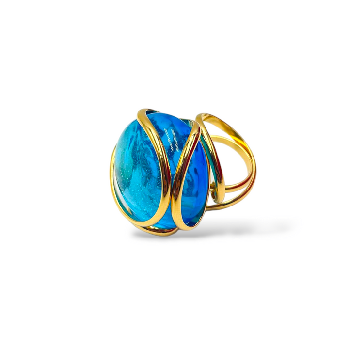 Anello in cristallo azzurro prezioso di Murano