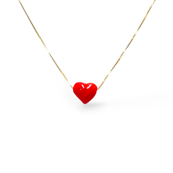 Collana ciondolo cuore in corallo rosso montato su oro
