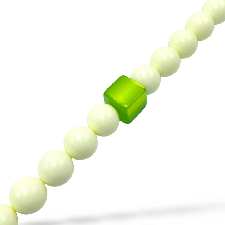 END OF COLLECTION - Cream magic sphere necklace and green resin square