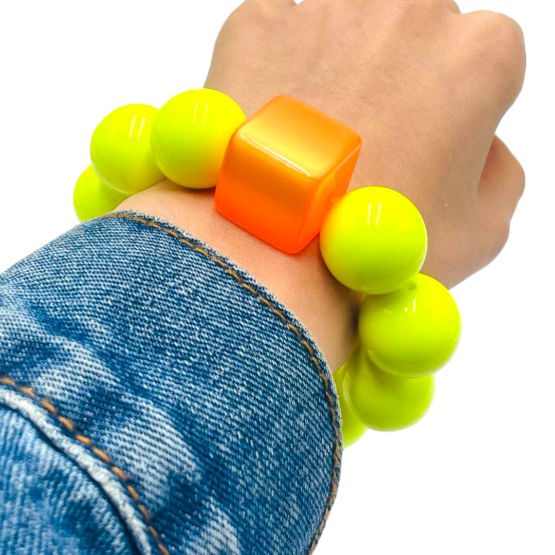 END OF COLLECTION - Bracelet spheres and square in yellow and orange