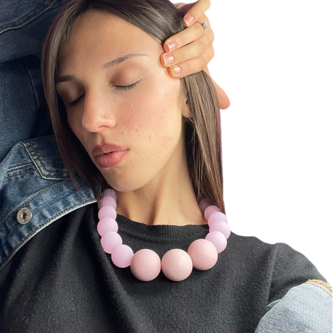 END OF COLLECTION - Pink resin magic sphere necklace