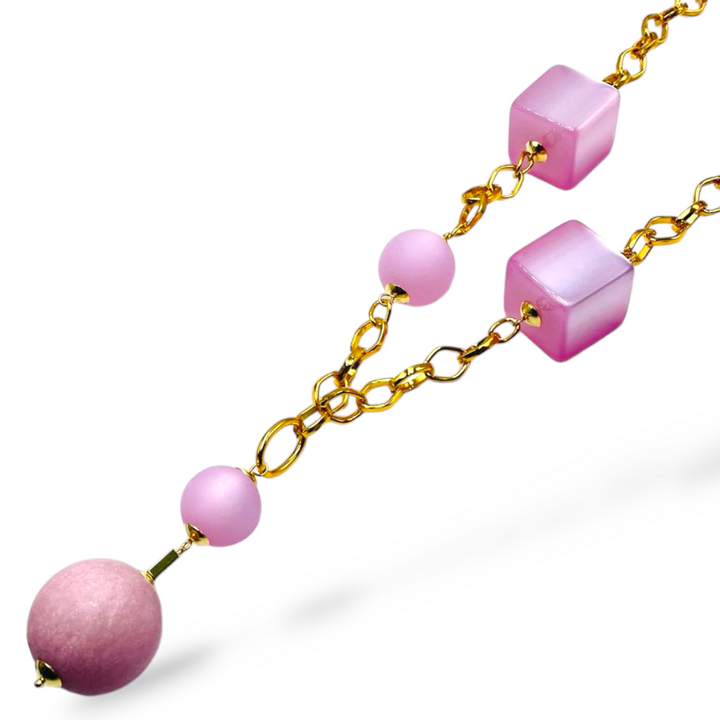 END OF COLLECTION - Pink resin magic spheres and squares necklace
