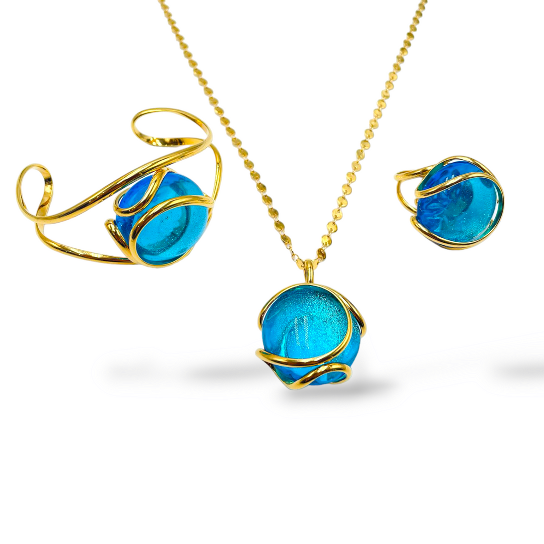 Blue pendant necklace in precious Murano crystal