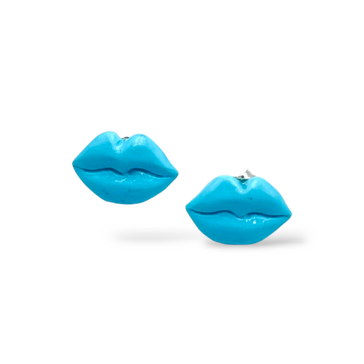END OF COLLECTION - Turquoise paste kiss earrings mounted on silver