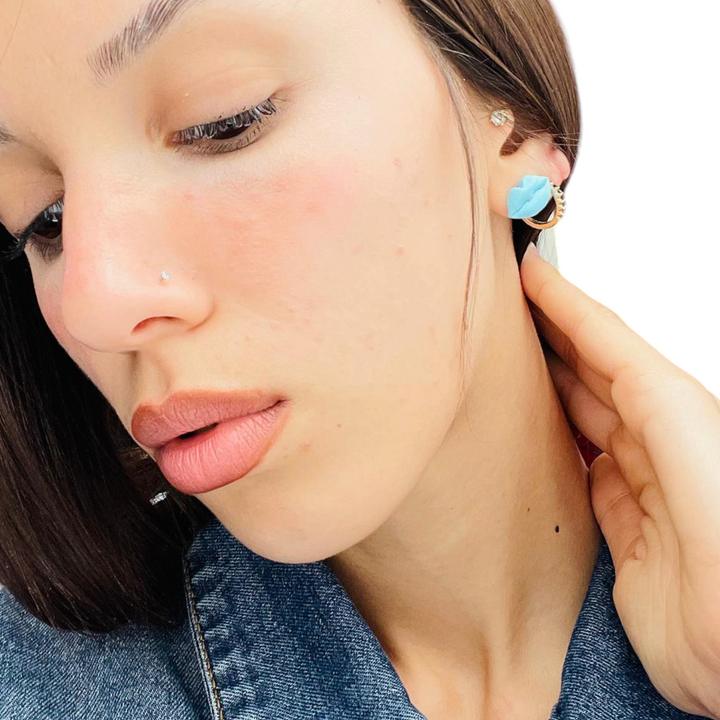 END OF COLLECTION - Turquoise paste kiss earrings mounted on silver