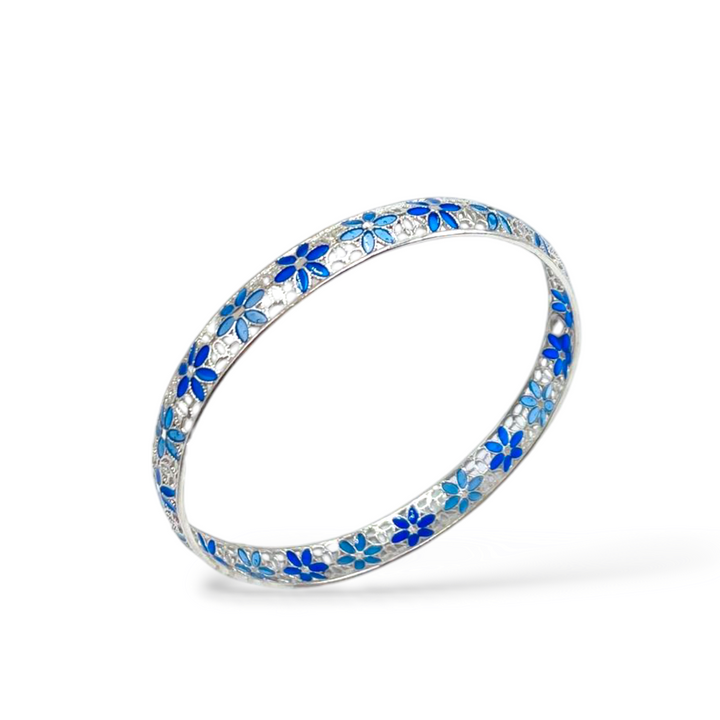 Bracelet flowers in enameled silver with filigree workmanship.