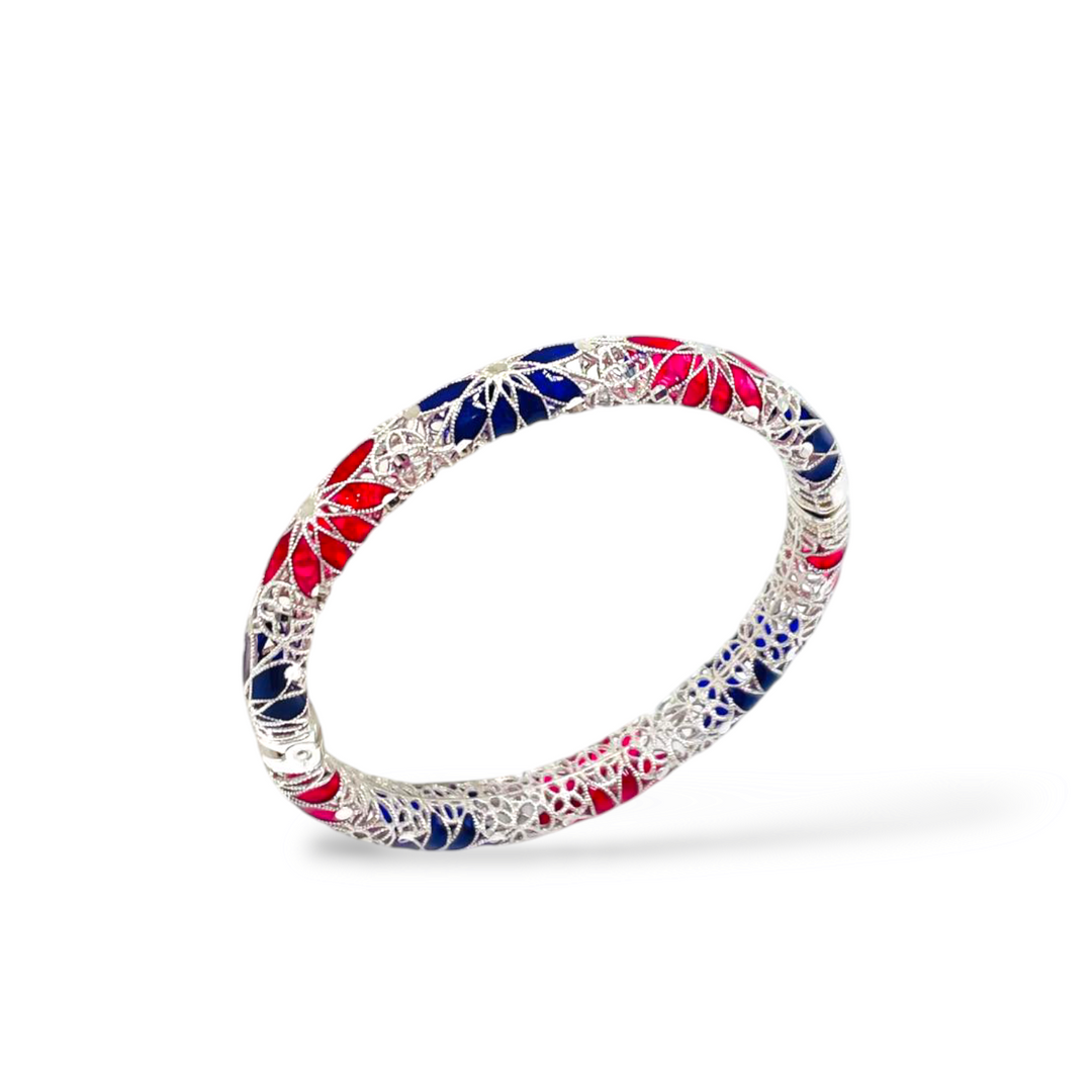 Bracelet flowers in enameled silver filigree workmanship