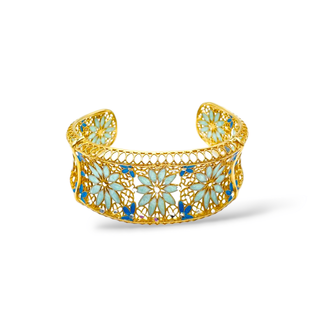 Bracelet flowers in enameled silver filigree workmanship