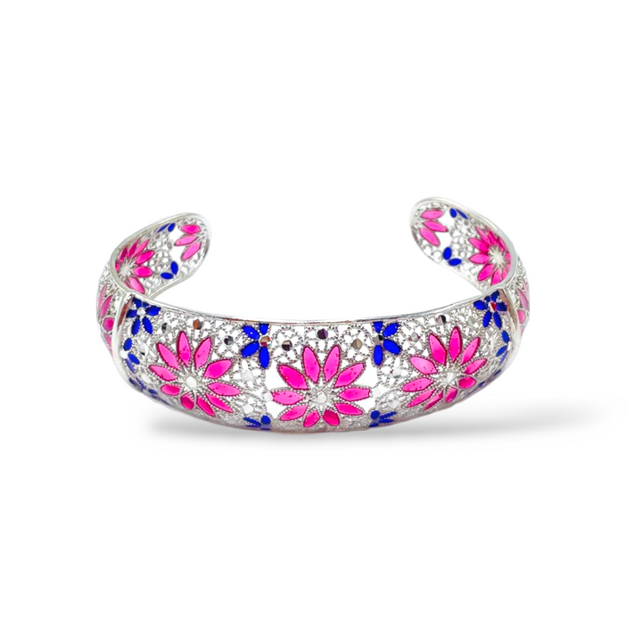 Bracelet flowers in enameled silver filigree workmanship