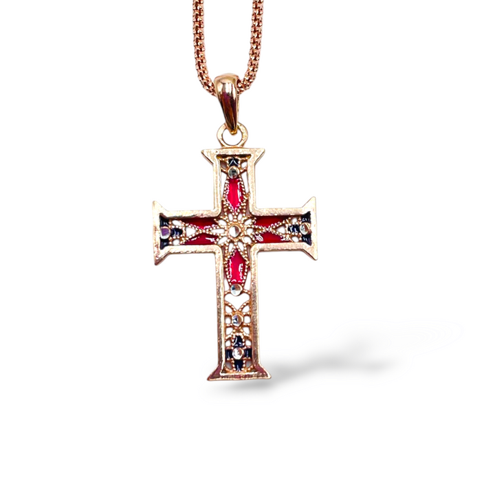Cross pendant in enamelled silver with filigree workmanship