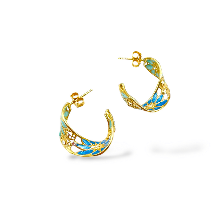 Filigree enameled silver flower earrings