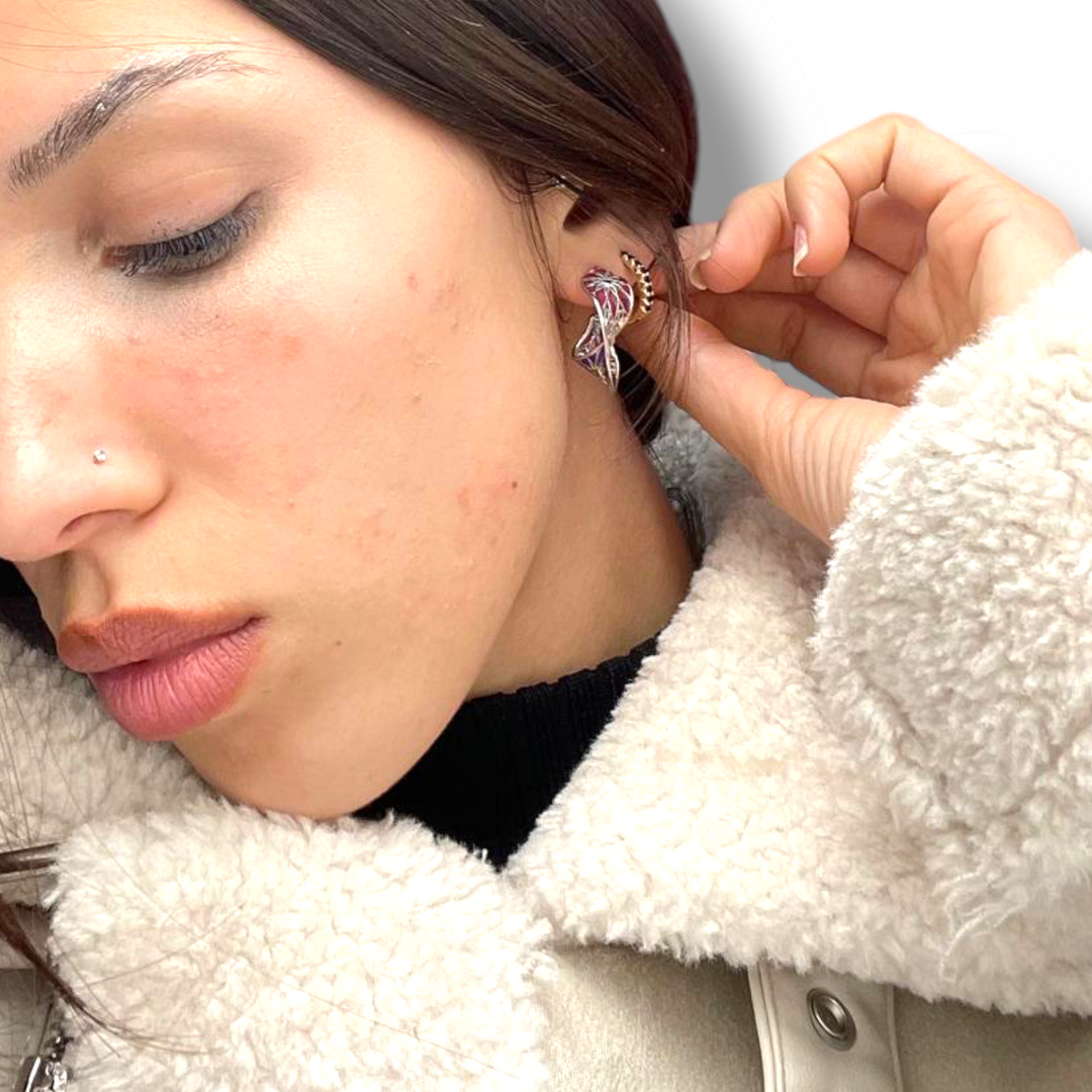 Filigree enameled silver flower earrings