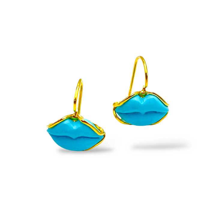 END OF COLLECTION - Turquoise paste kiss earrings mounted on silver