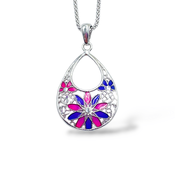 Pendant flowers in enameled silver filigree workmanship