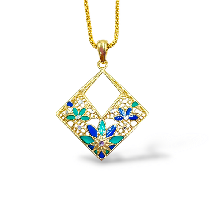 Pendant flowers in enameled silver filigree workmanship