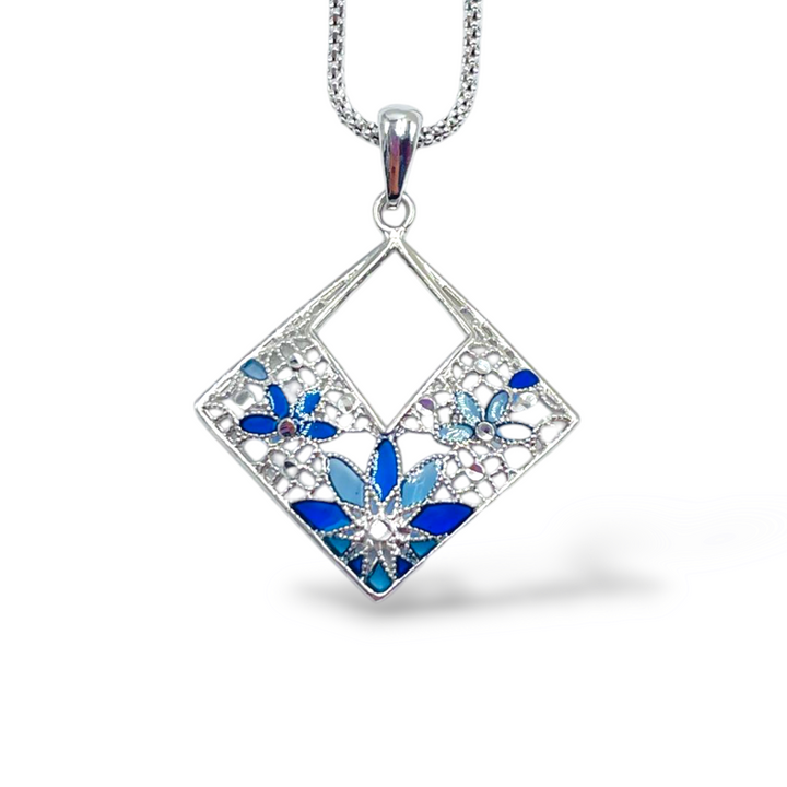 Pendant flowers in enameled silver filigree workmanship