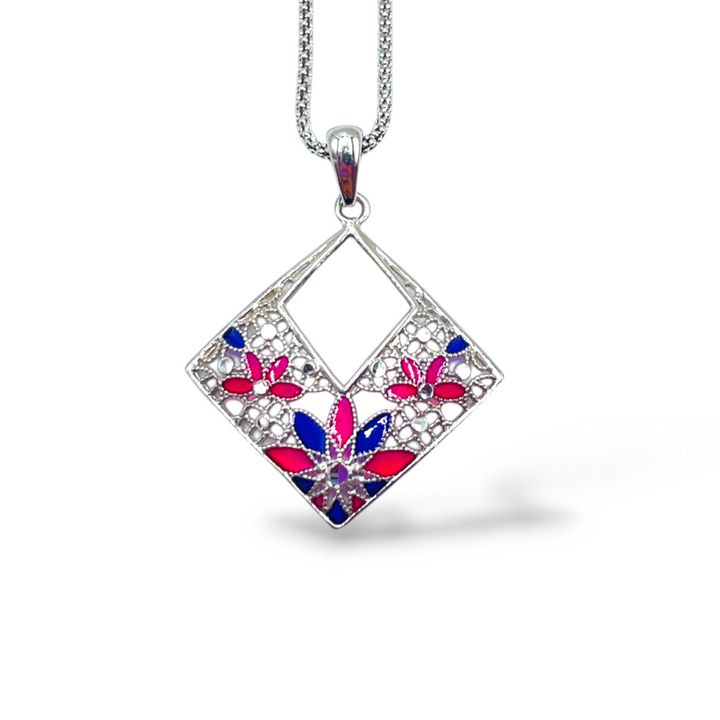 Pendant flowers in enameled silver filigree workmanship