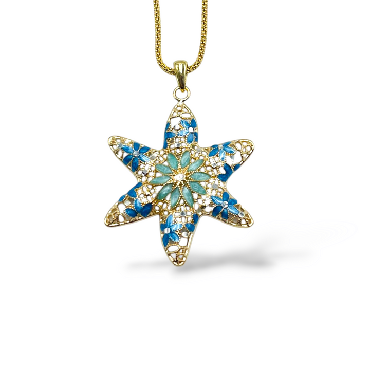 Starfish pendant in enameled silver with filigree workmanship