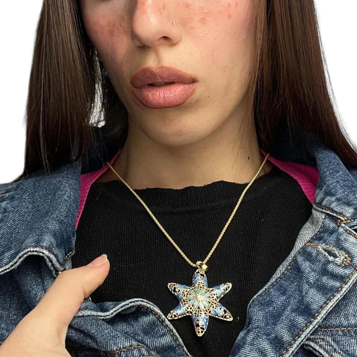 Starfish pendant in enameled silver with filigree workmanship