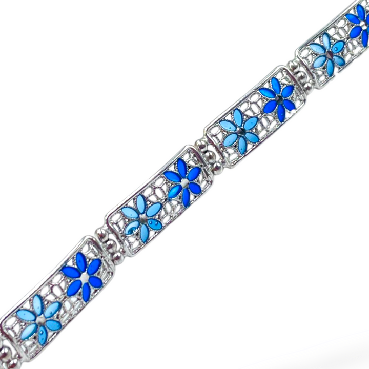 Bracelet flowers in enameled silver filigree workmanship
