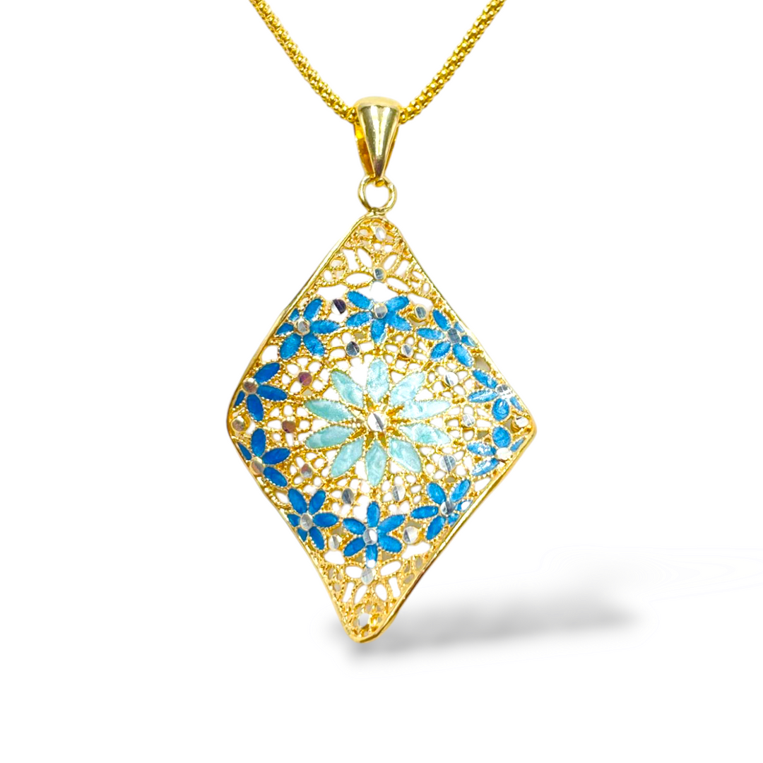 Pendant flowers in enameled silver filigree workmanship
