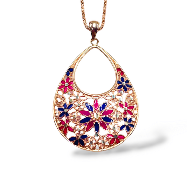 Pendant flowers in enameled silver filigree workmanship