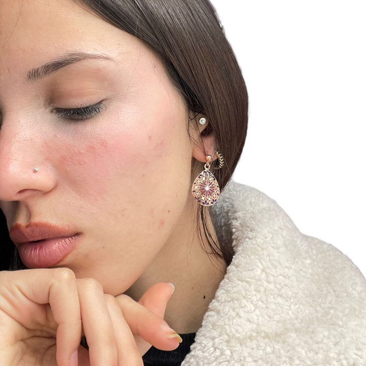 Filigree enameled silver flower earrings