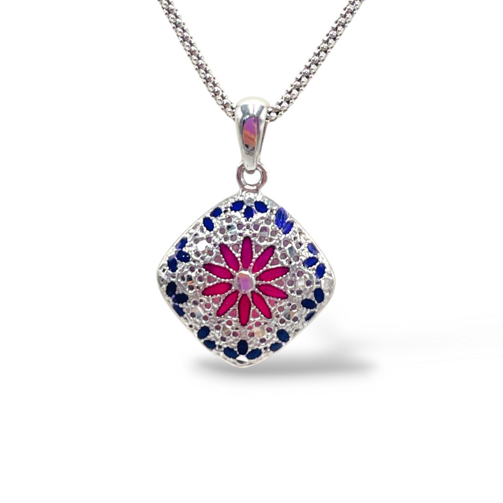 Pendant flowers in enameled silver filigree workmanship