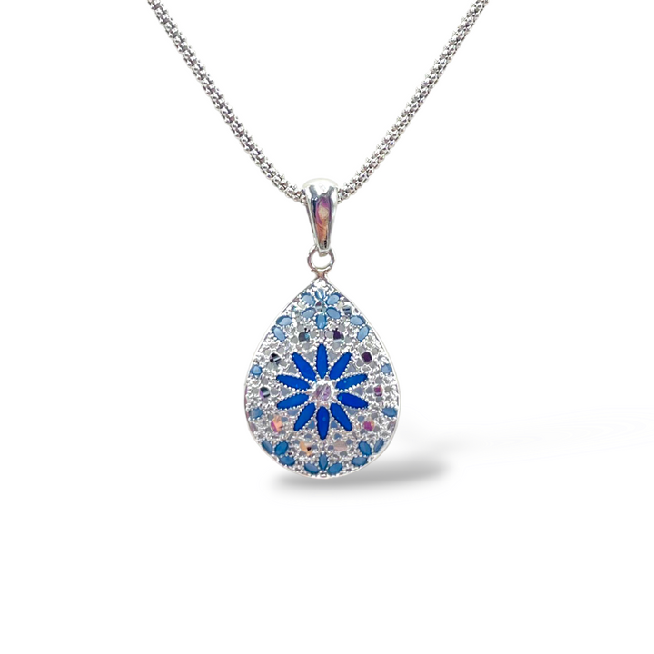 Pendant flowers in enameled silver filigree workmanship