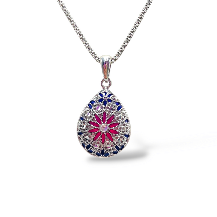 Pendant flowers in enameled silver filigree workmanship