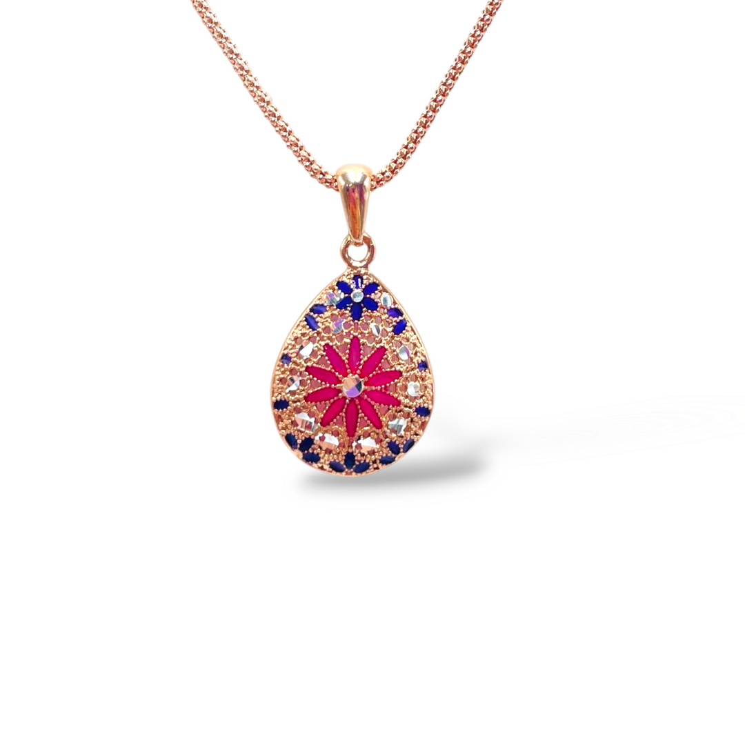 Pendant flowers in enameled silver filigree workmanship