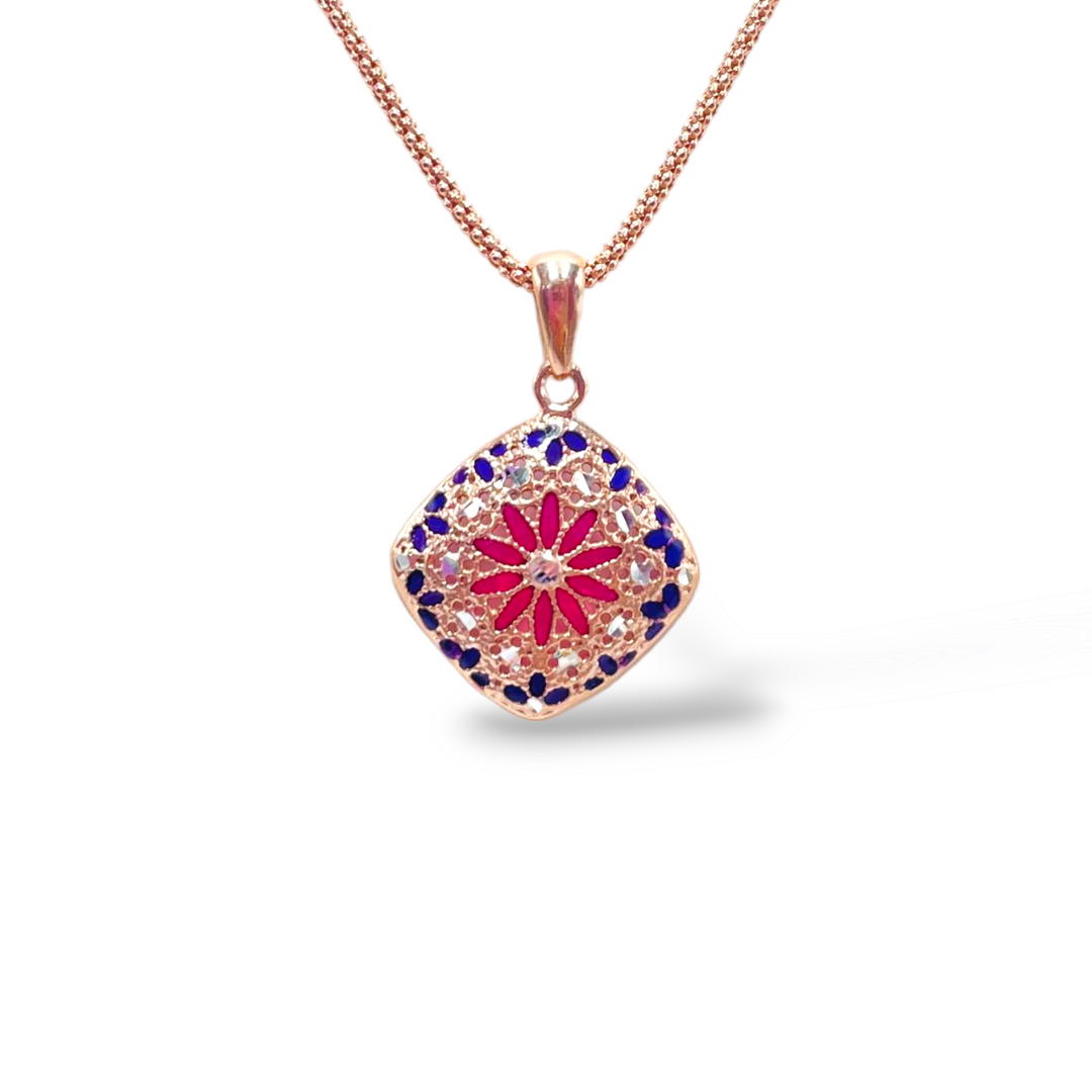 Pendant flowers in enameled silver filigree workmanship