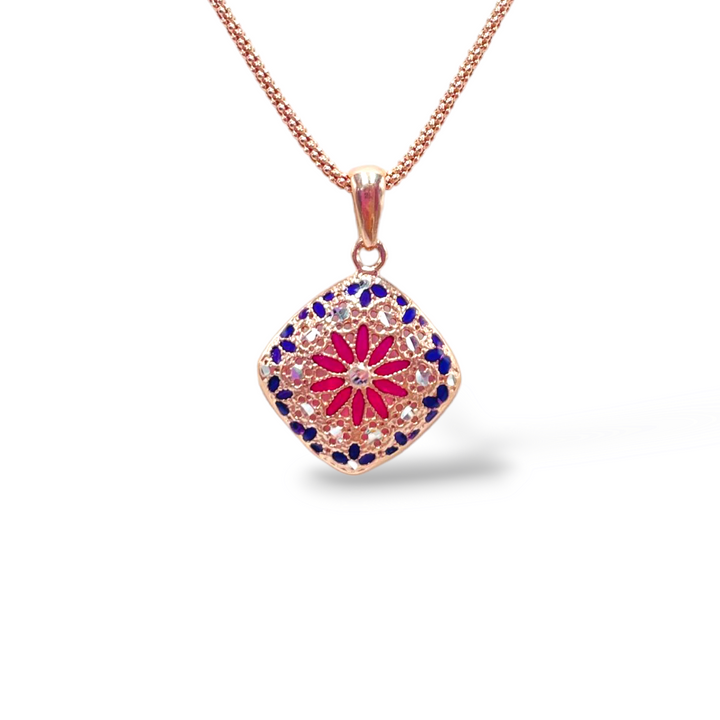 Pendant flowers in enameled silver filigree workmanship