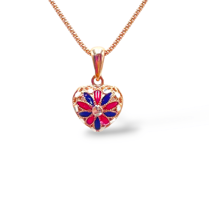 Silver heart pendant with enamel and filigree workmanship