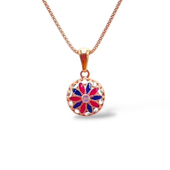 Flower pendant in enamelled silver with filigree workmanship