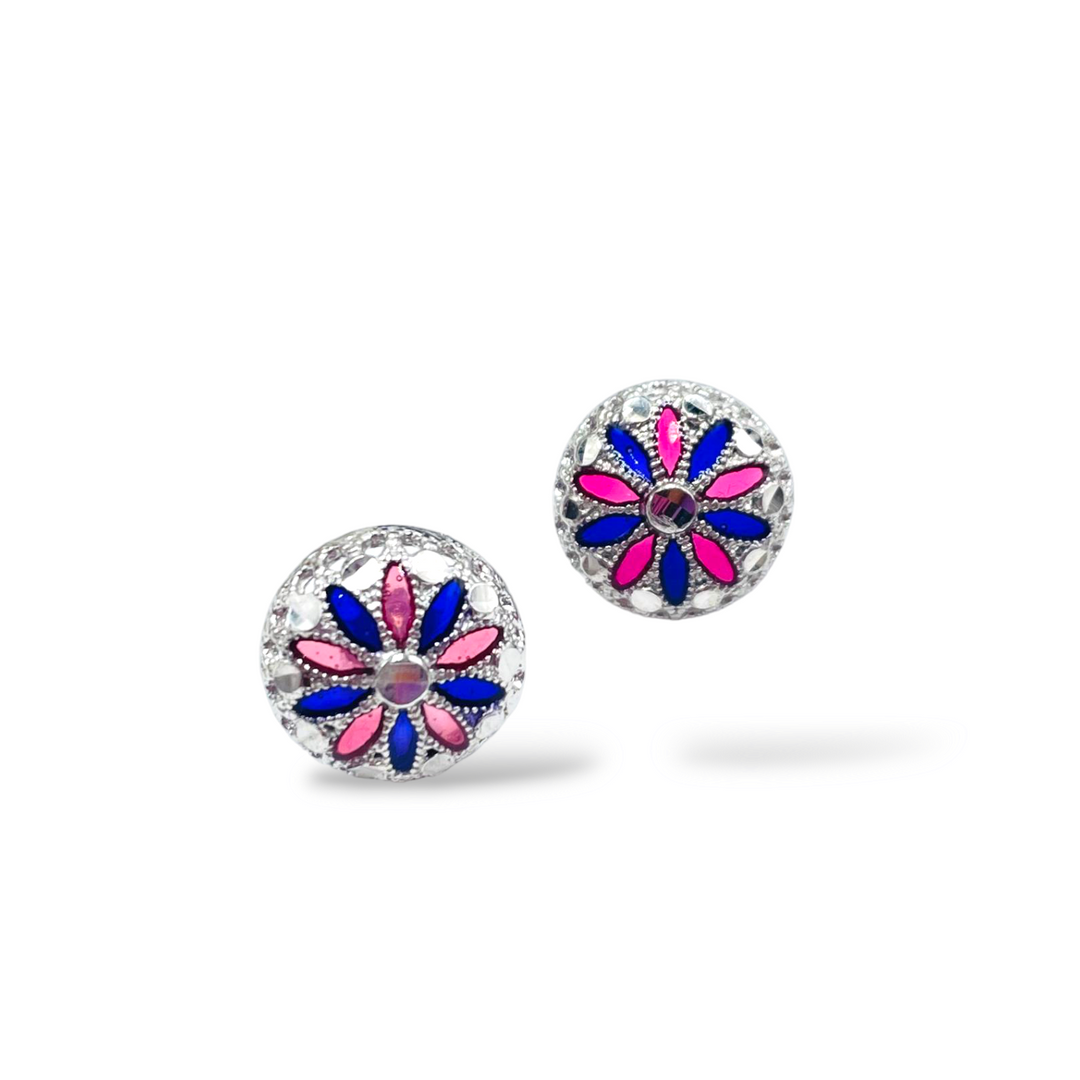 Filigree enameled silver flower earrings
