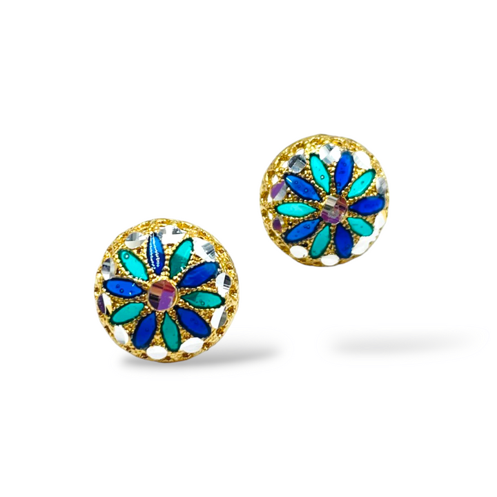 Filigree enameled silver flower earrings