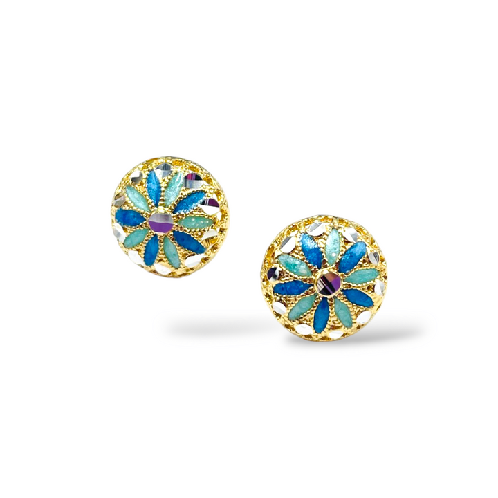Filigree enameled silver flower earrings
