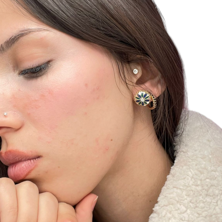 Filigree enameled silver flower earrings