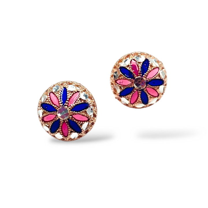 Filigree enameled silver flower earrings