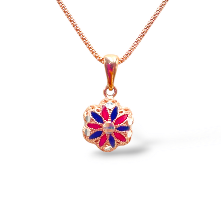 Flower pendant in enamelled silver with filigree workmanship