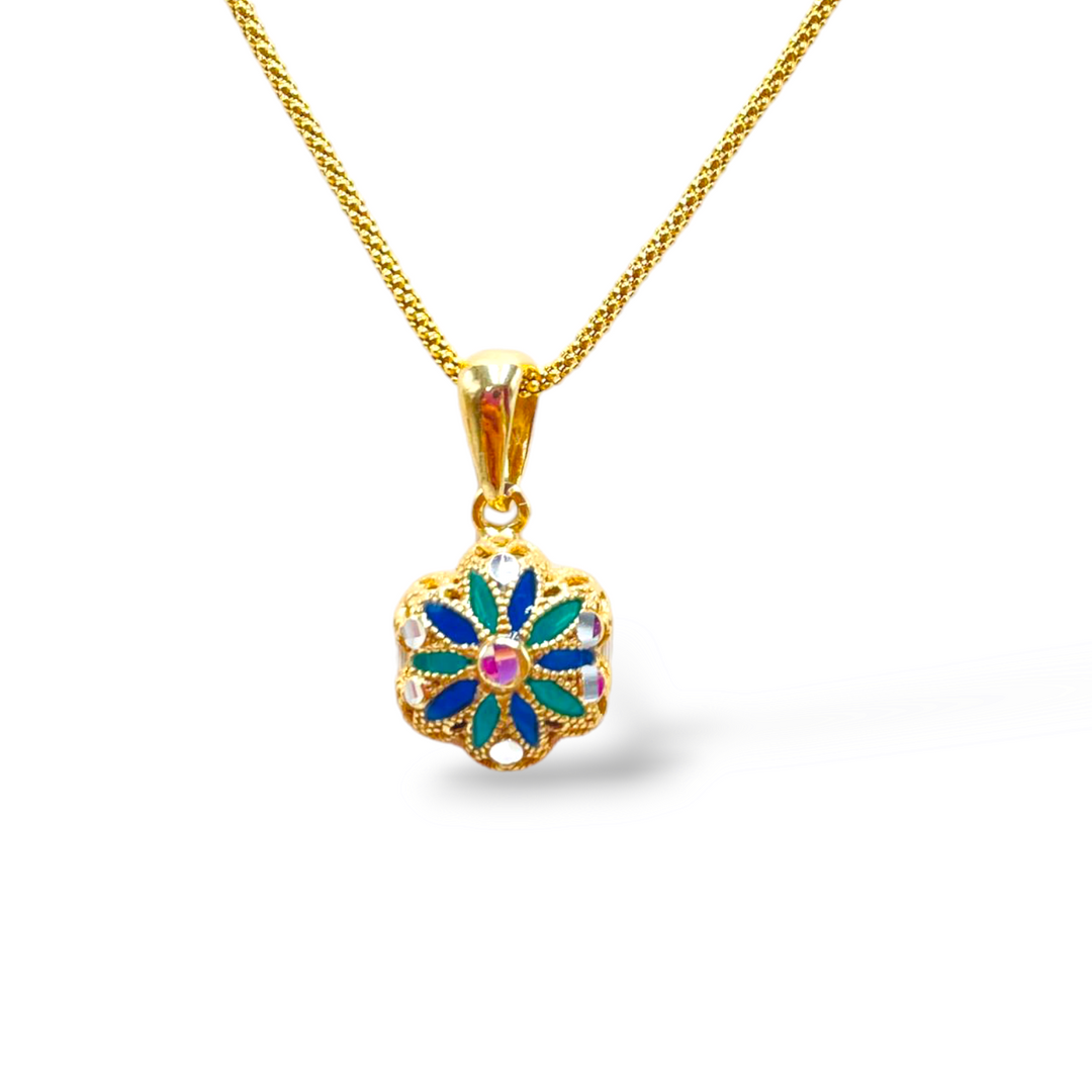 Flower pendant in enamelled silver with filigree workmanship