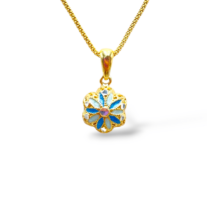 Flower pendant in enamelled silver with filigree workmanship