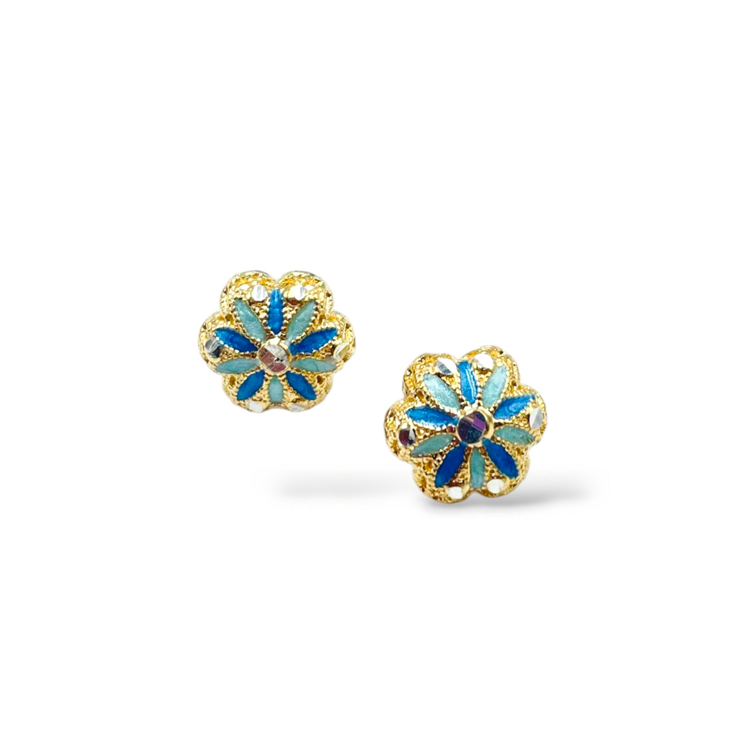 Filigree enameled silver flower earrings