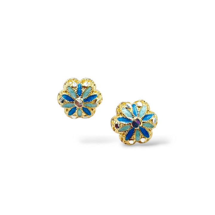 Filigree enameled silver flower earrings