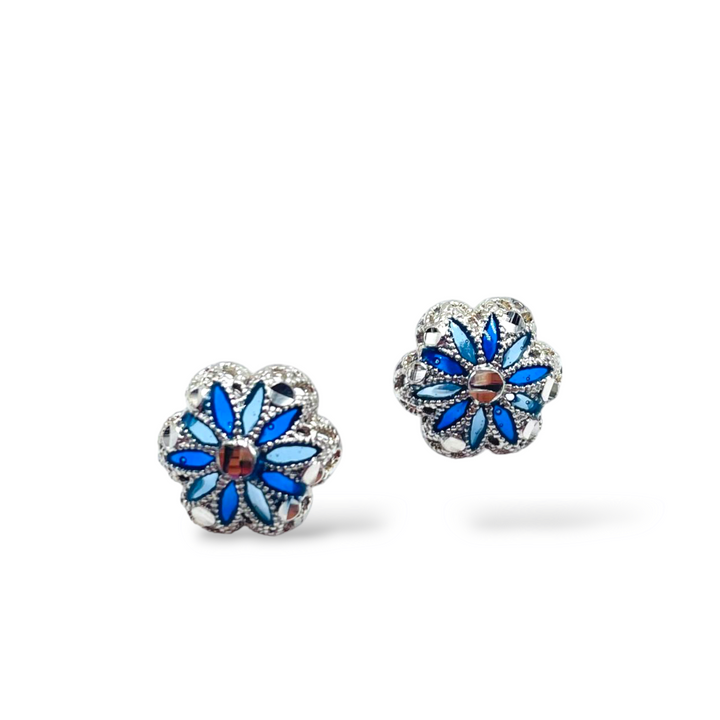 Filigree enameled silver flower earrings
