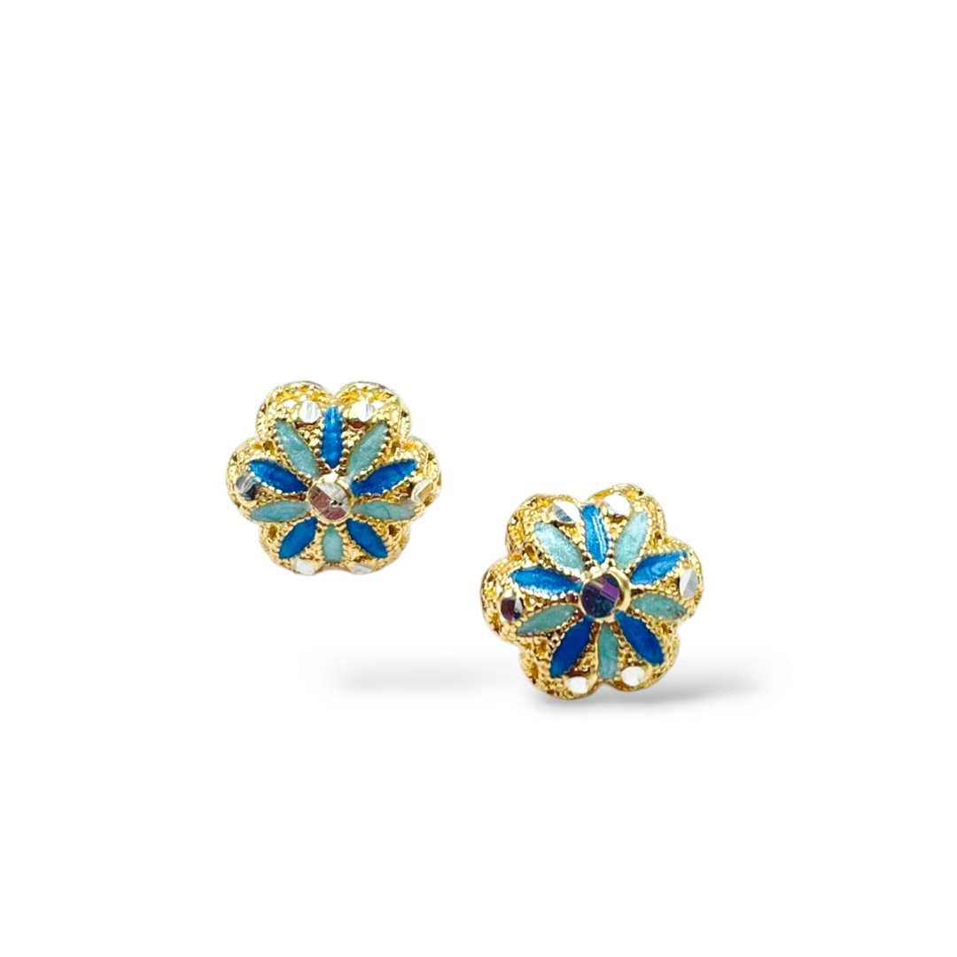 Filigree enameled silver flower earrings