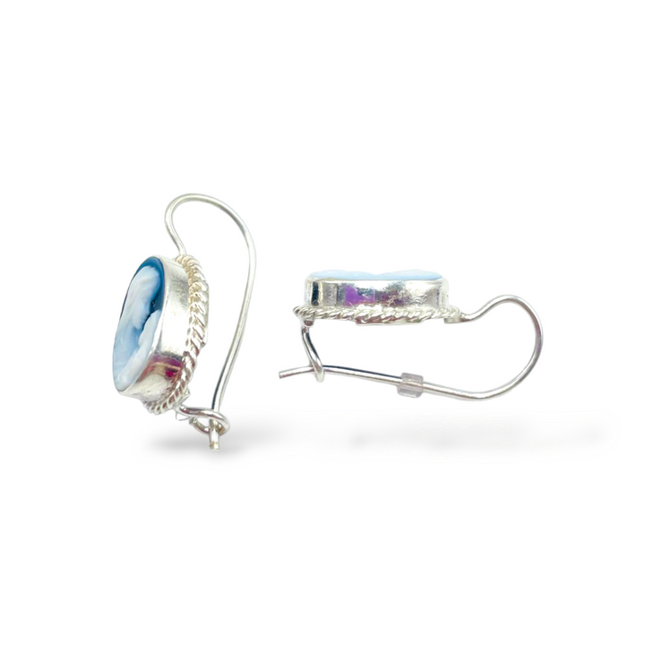"Motherhood" earrings in blue agate mounted on silver